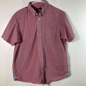 Mens Cremieux Gingham Button Shirt‎ Short Sleeve Red White L Cotton